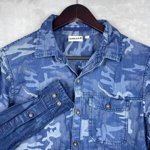 Single Blue Indigo Camo Two Tone Denim Shirt Men's S Slim Fit Americana Y2K